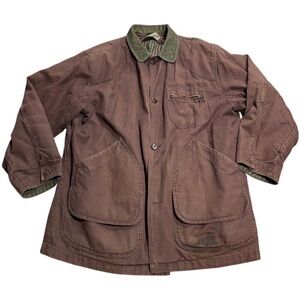 Vintage L.L. Bean Men's Brown Field Jacket Chore with Green Corduroy Collar